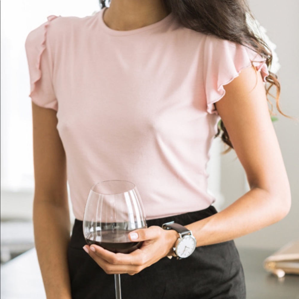 Flutter Short Sleeve Ruffle Tee in Soft Rose